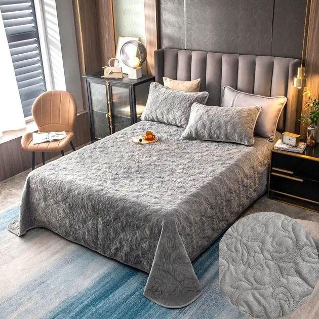 Покривало велюрове з наволочками (Світло-сірий, 200х220)